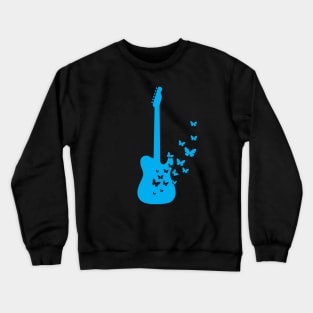 T-Style Electric Guitar Silhouette Turning Into Butterflies Blue Crewneck Sweatshirt